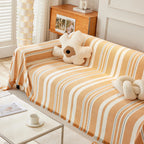 Striped Chenille Sofa Slipcover Throw, Soft Thick Washable Couch Cover Blanket