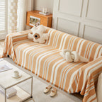 Striped Chenille Sofa Slipcover Throw, Soft Thick Washable Couch Cover Blanket