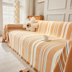 Striped Chenille Sofa Slipcover Throw, Soft Thick Washable Couch Cover Blanket