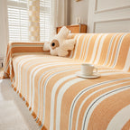 Striped Chenille Sofa Slipcover Throw, Soft Thick Washable Couch Cover Blanket
