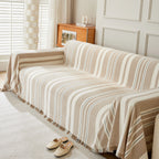 Striped Chenille Sofa Slipcover Throw, Soft Thick Washable Couch Cover Blanket