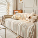 Striped Chenille Sofa Slipcover Throw, Soft Thick Washable Couch Cover Blanket