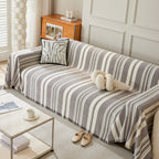 Striped Chenille Sofa Slipcover Throw, Soft Thick Washable Couch Cover Blanket