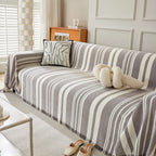 Striped Chenille Sofa Slipcover Throw, Soft Thick Washable Couch Cover Blanket