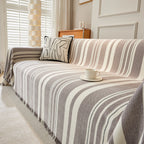 Striped Chenille Sofa Slipcover Throw, Soft Thick Washable Couch Cover Blanket