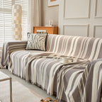 Striped Chenille Sofa Slipcover Throw, Soft Thick Washable Couch Cover Blanket