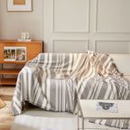 Striped Chenille Sofa Slipcover Throw, Soft Thick Washable Couch Cover Blanket
