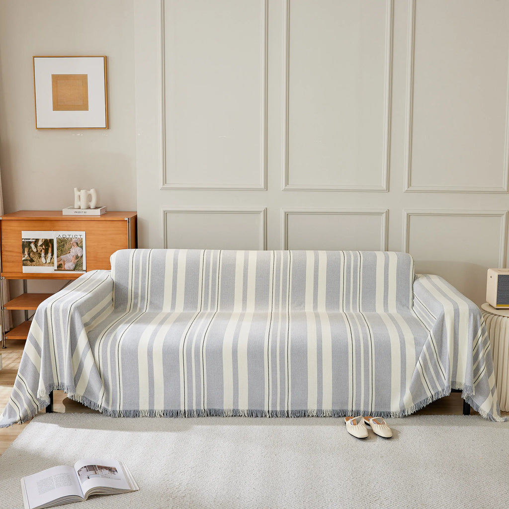 Striped Chenille Sofa Slipcover Throw, Soft Thick Washable Couch Cover Blanket