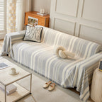 Striped Chenille Sofa Slipcover Throw, Soft Thick Washable Couch Cover Blanket