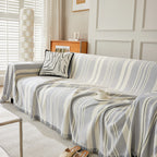 Striped Chenille Sofa Slipcover Throw, Soft Thick Washable Couch Cover Blanket