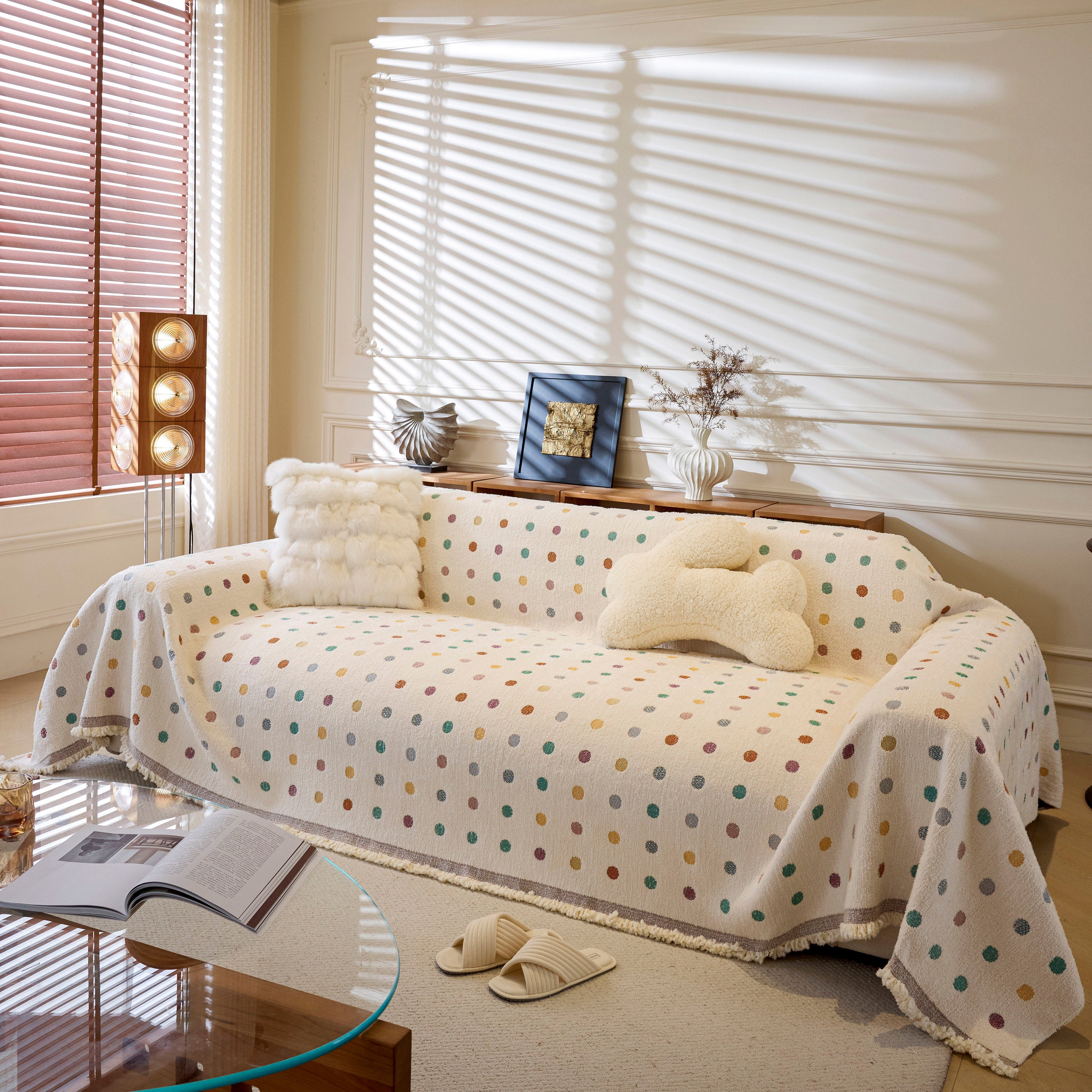 Decorative Plush Textured Woven Sofa Cover Throw, Cozy Soft Couch Protector Blanket