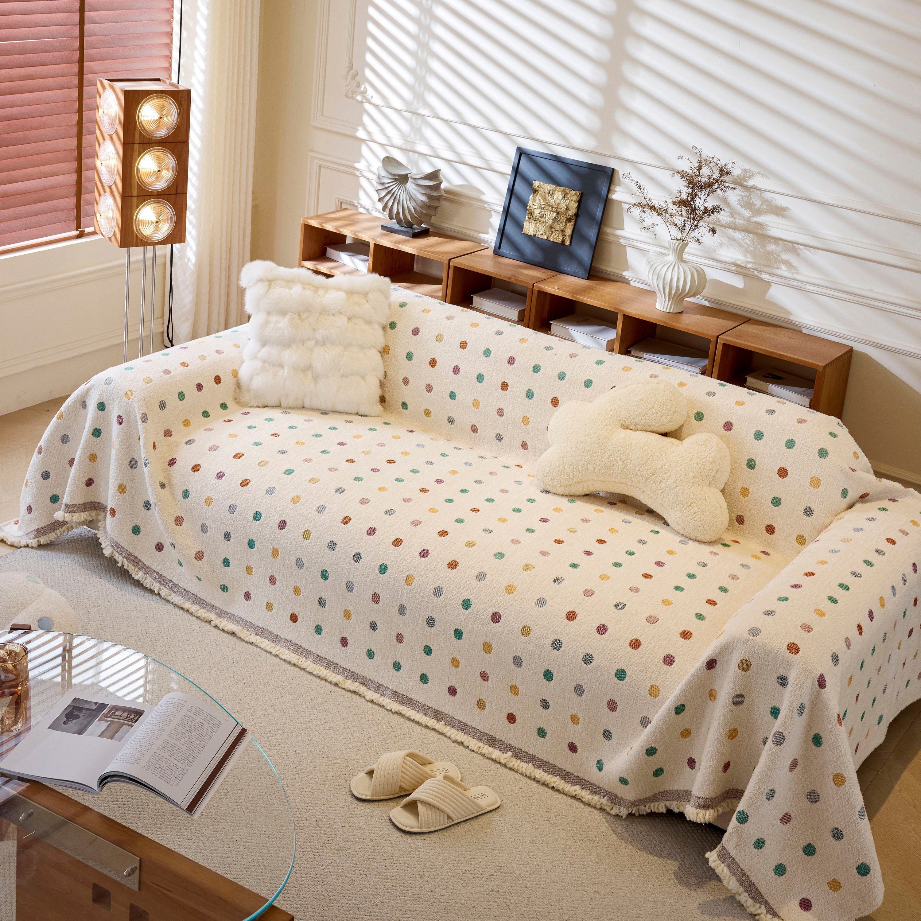 Decorative Plush Textured Woven Sofa Cover Throw, Cozy Soft Couch Protector Blanket
