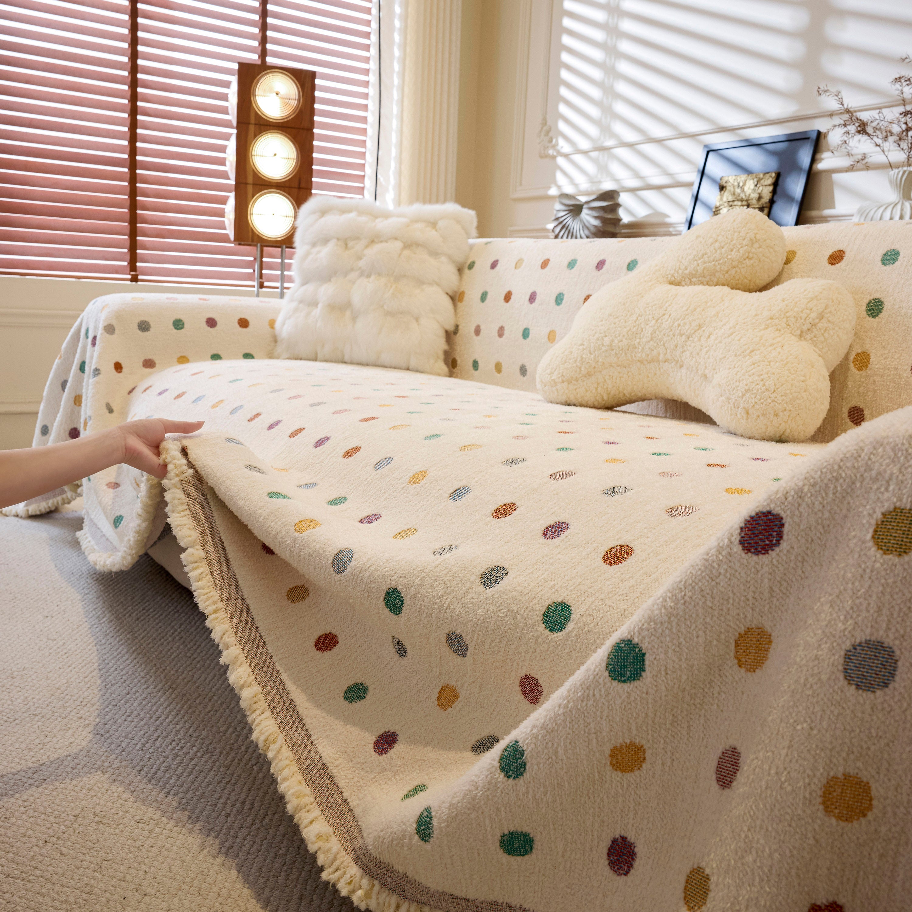 Decorative Plush Textured Woven Sofa Cover Throw, Cozy Soft Couch Protector Blanket