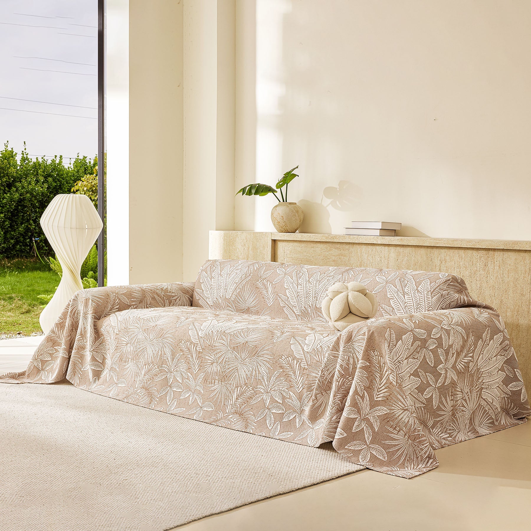 Tropical Botanical Leaf Texture Furniture Protector Blanket Soft Breathable Sofa Cover