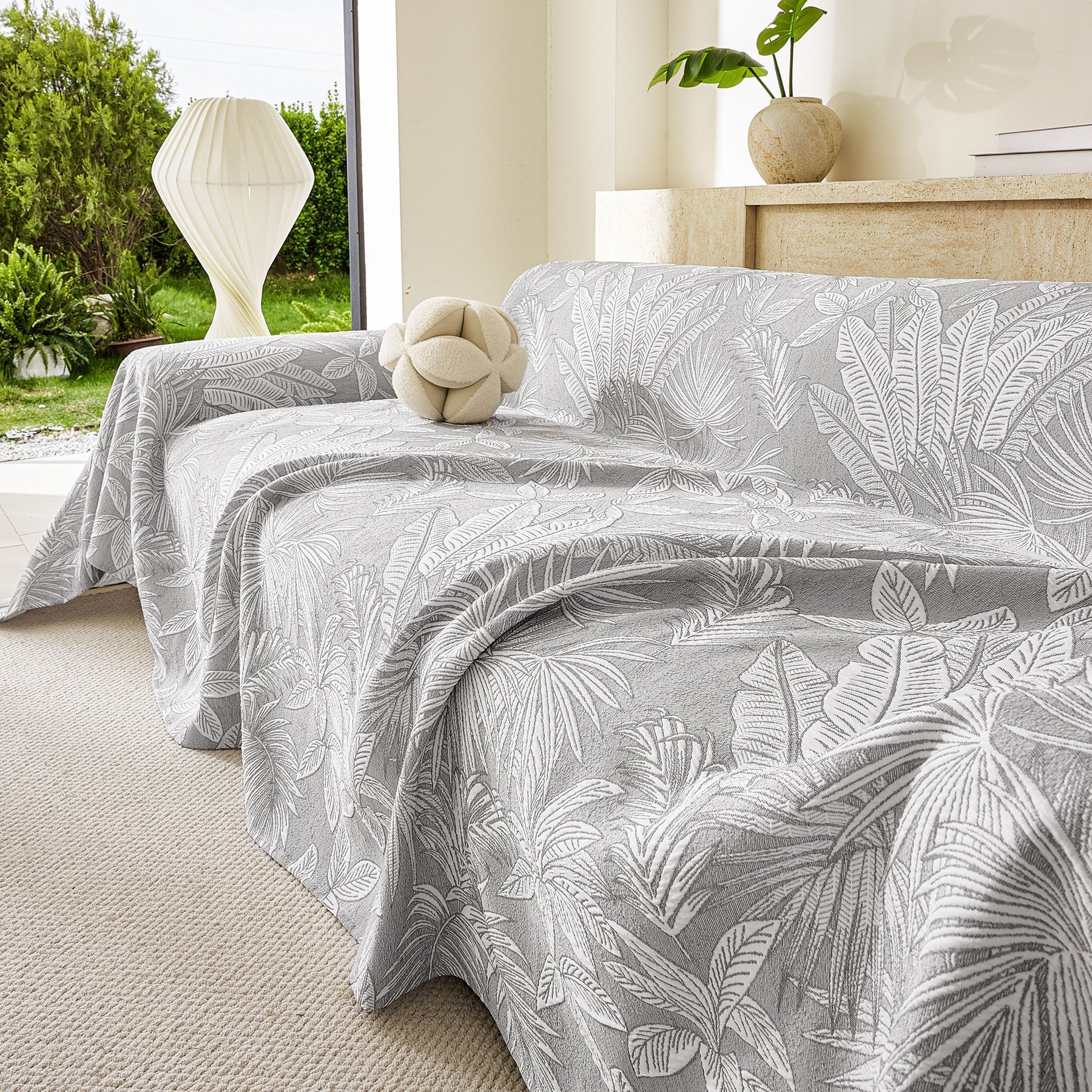 Tropical Botanical Leaf Texture Furniture Protector Blanket Soft Breathable Sofa Cover
