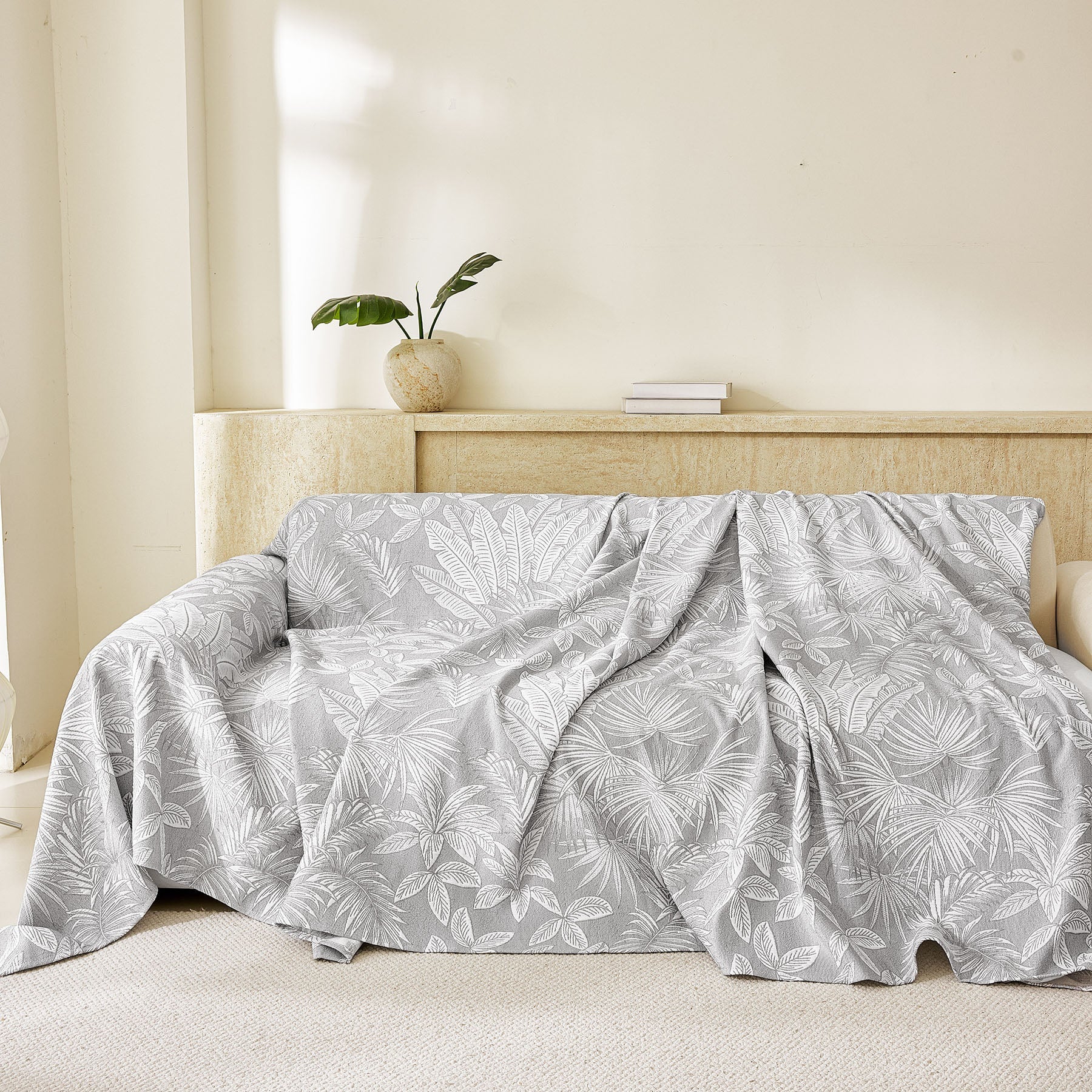 Tropical Botanical Leaf Texture Furniture Protector Blanket Soft Breathable Sofa Cover