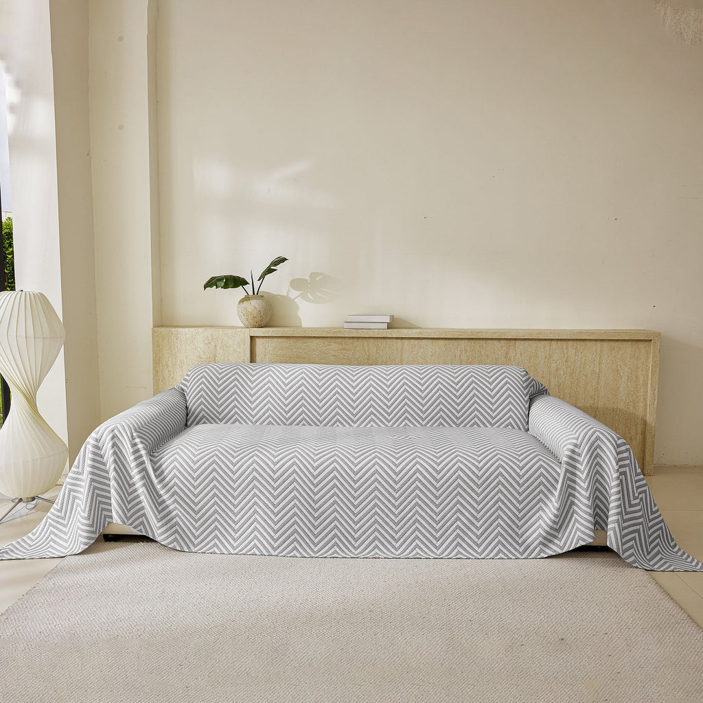 Three Layer Woven Soft Breathable Sofa Cover Blanket, Textured Chevron Couch Cover