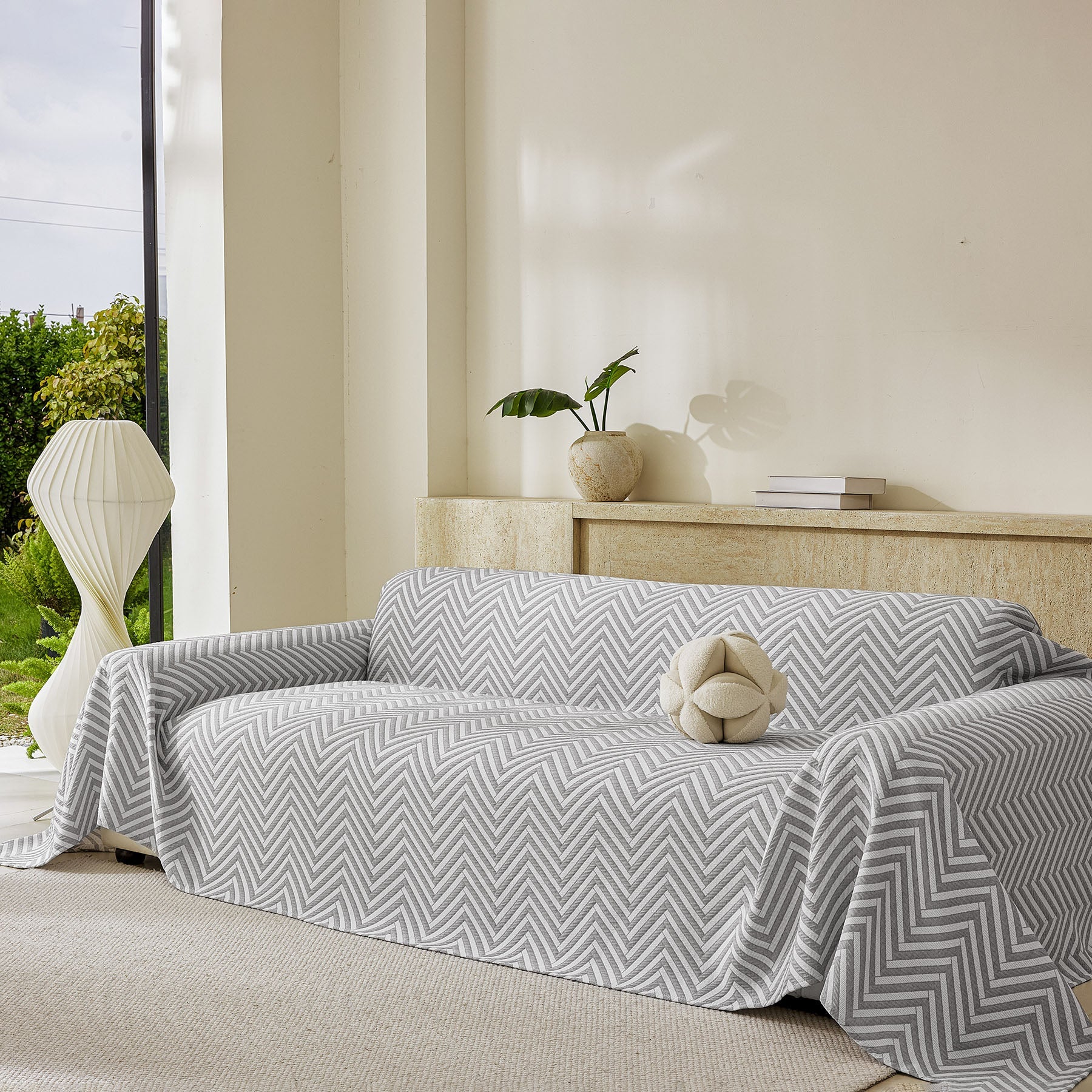 Three Layer Woven Soft Breathable Sofa Cover Blanket, Textured Chevron Couch Cover