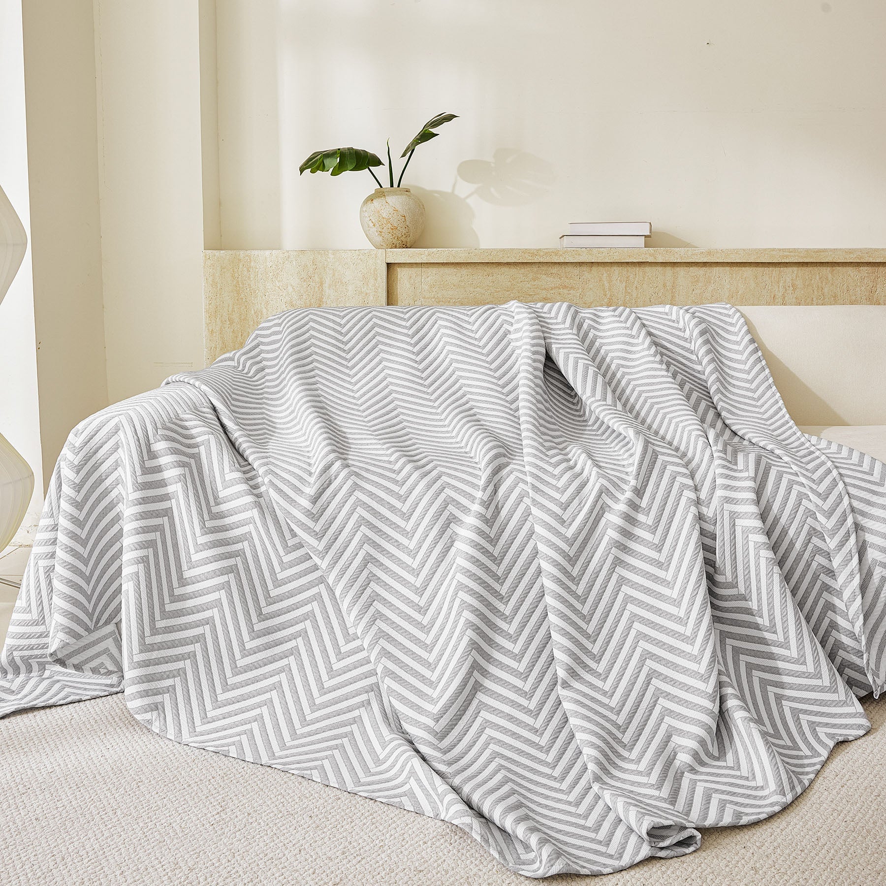 Three Layer Woven Soft Breathable Sofa Cover Blanket, Textured Chevron Couch Cover