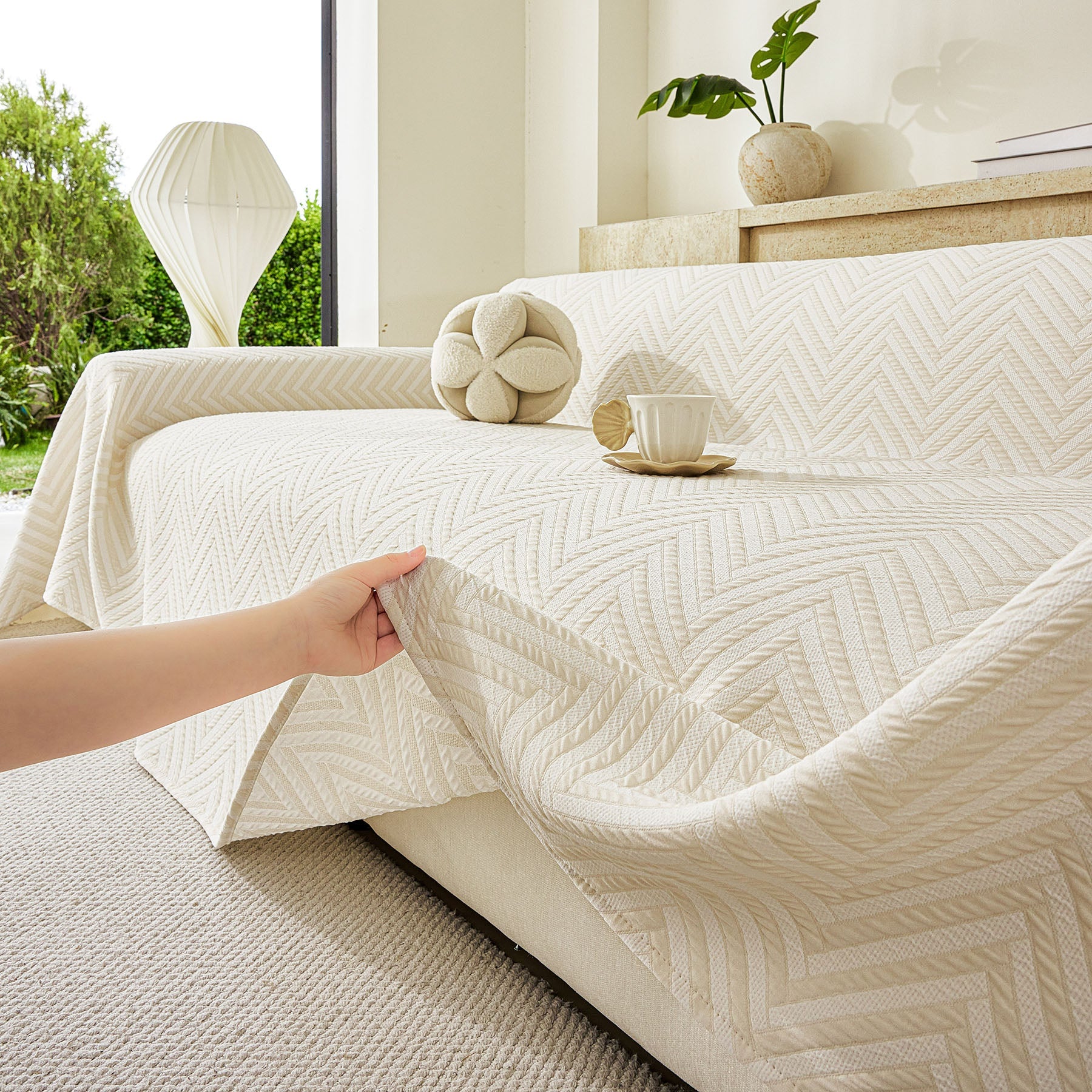 Three Layer Woven Soft Breathable Sofa Cover Blanket, Textured Chevron Couch Cover