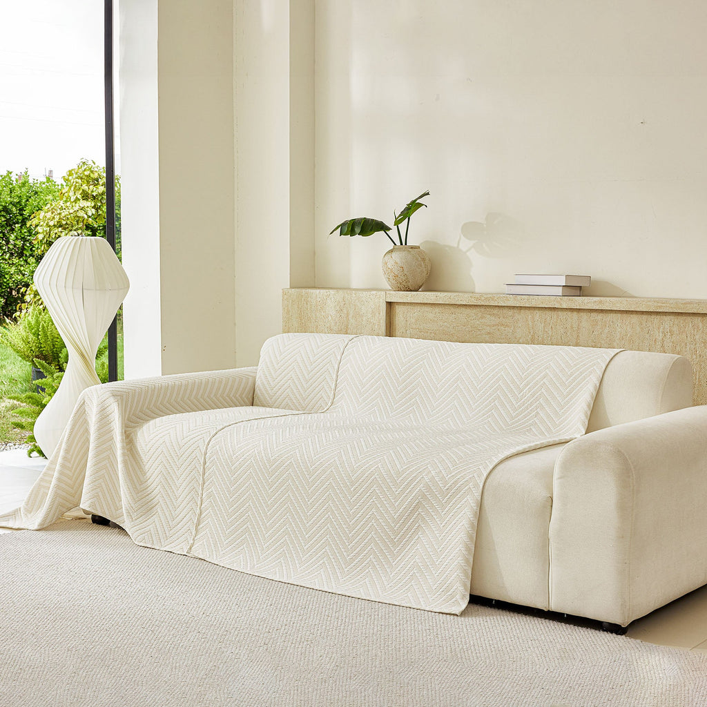 Three Layer Woven Soft Breathable Sofa Cover Blanket, Textured Chevron Couch Cover