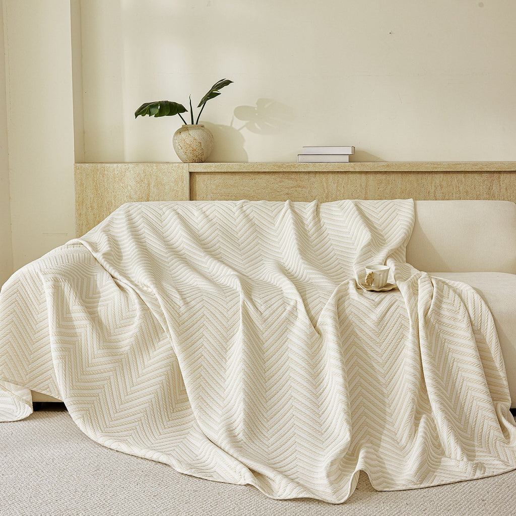 Three Layer Woven Soft Breathable Sofa Cover Blanket, Textured Chevron Couch Cover