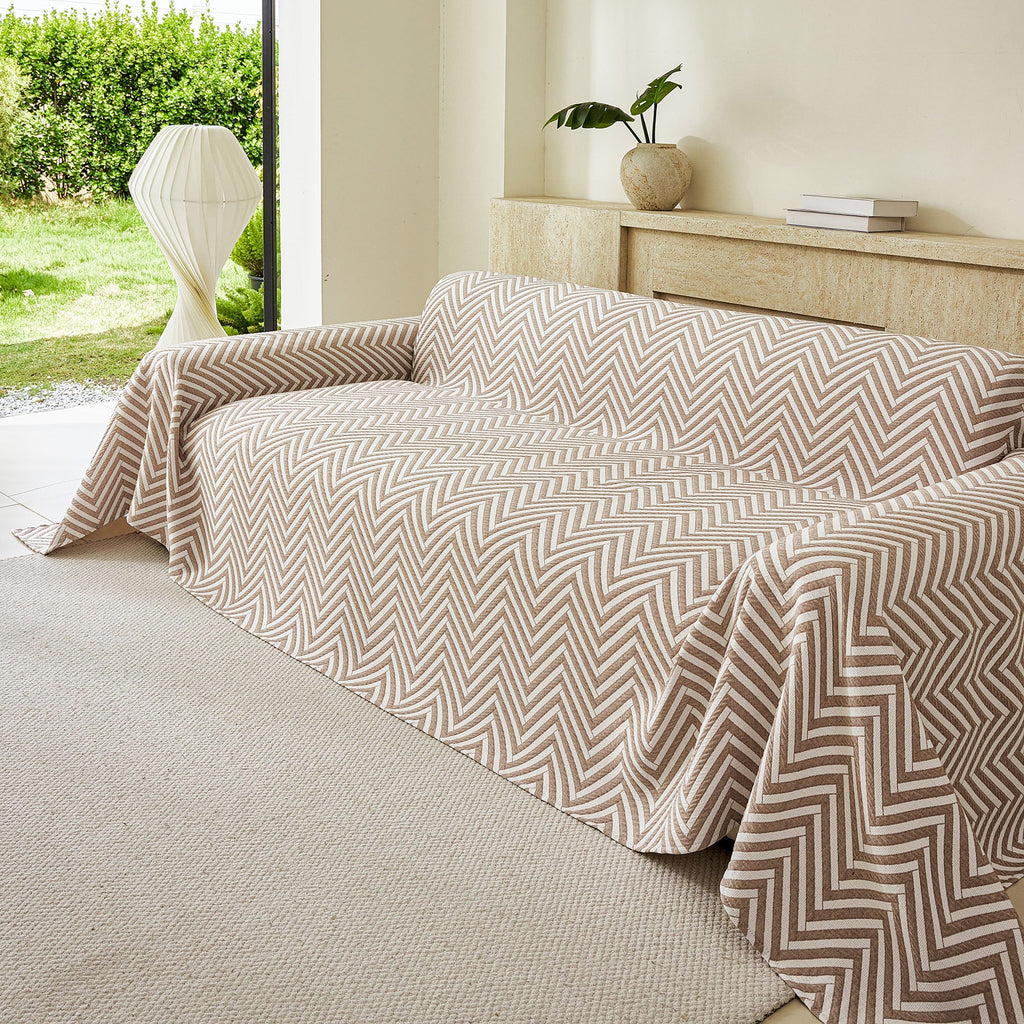 Three Layer Woven Soft Breathable Sofa Cover Blanket, Textured Chevron Couch Cover