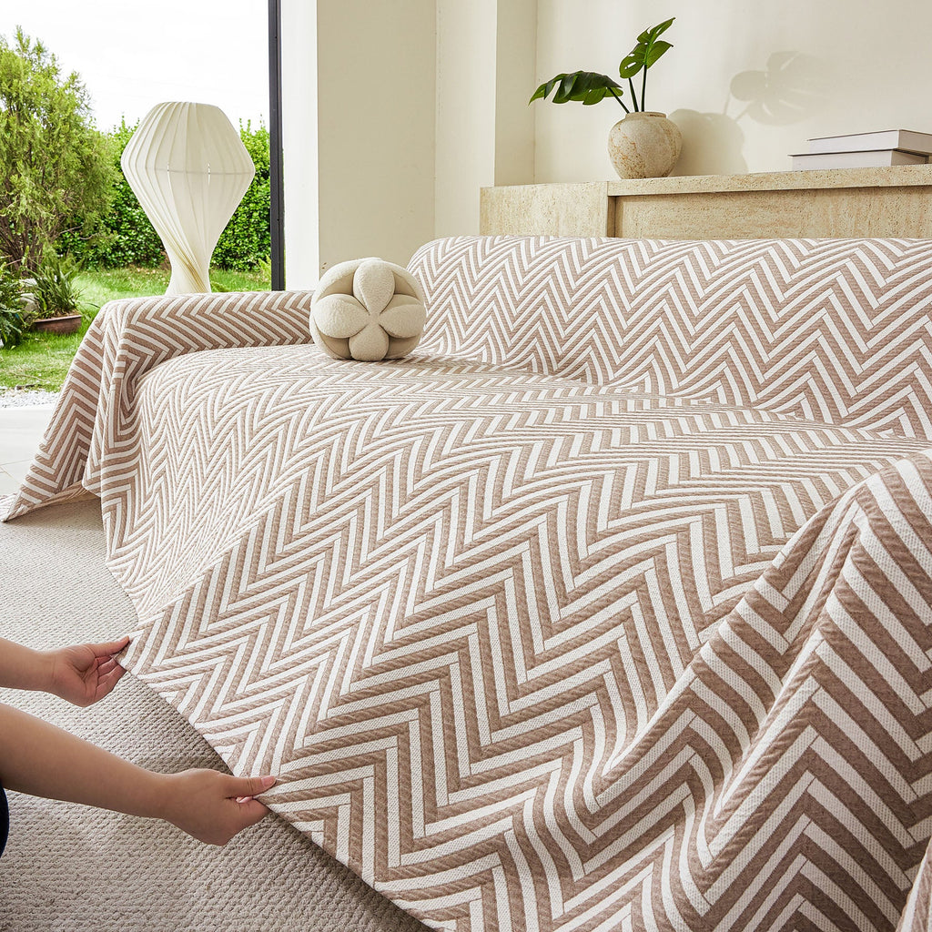 Three Layer Woven Soft Breathable Sofa Cover Blanket, Textured Chevron Couch Cover