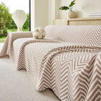 Three Layer Woven Soft Breathable Sofa Cover Blanket, Textured Chevron Couch Cover