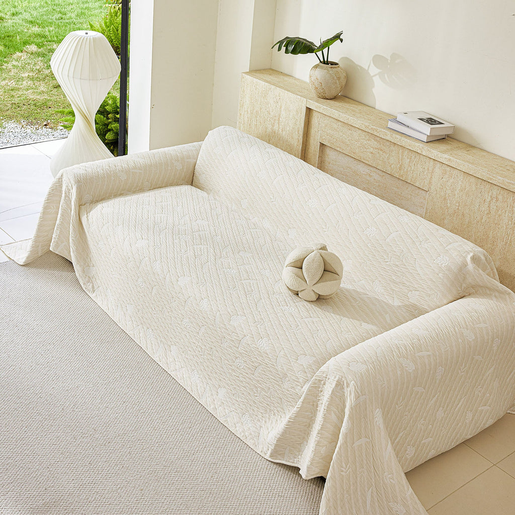 Soft Breathable Sofa Cover Blanket,Botanical Embossed Furniture Protector Throw Cover