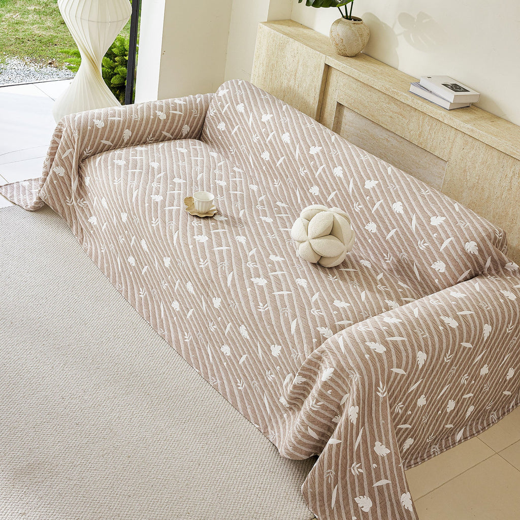Soft Breathable Sofa Cover Blanket,Botanical Embossed Furniture Protector Throw Cover