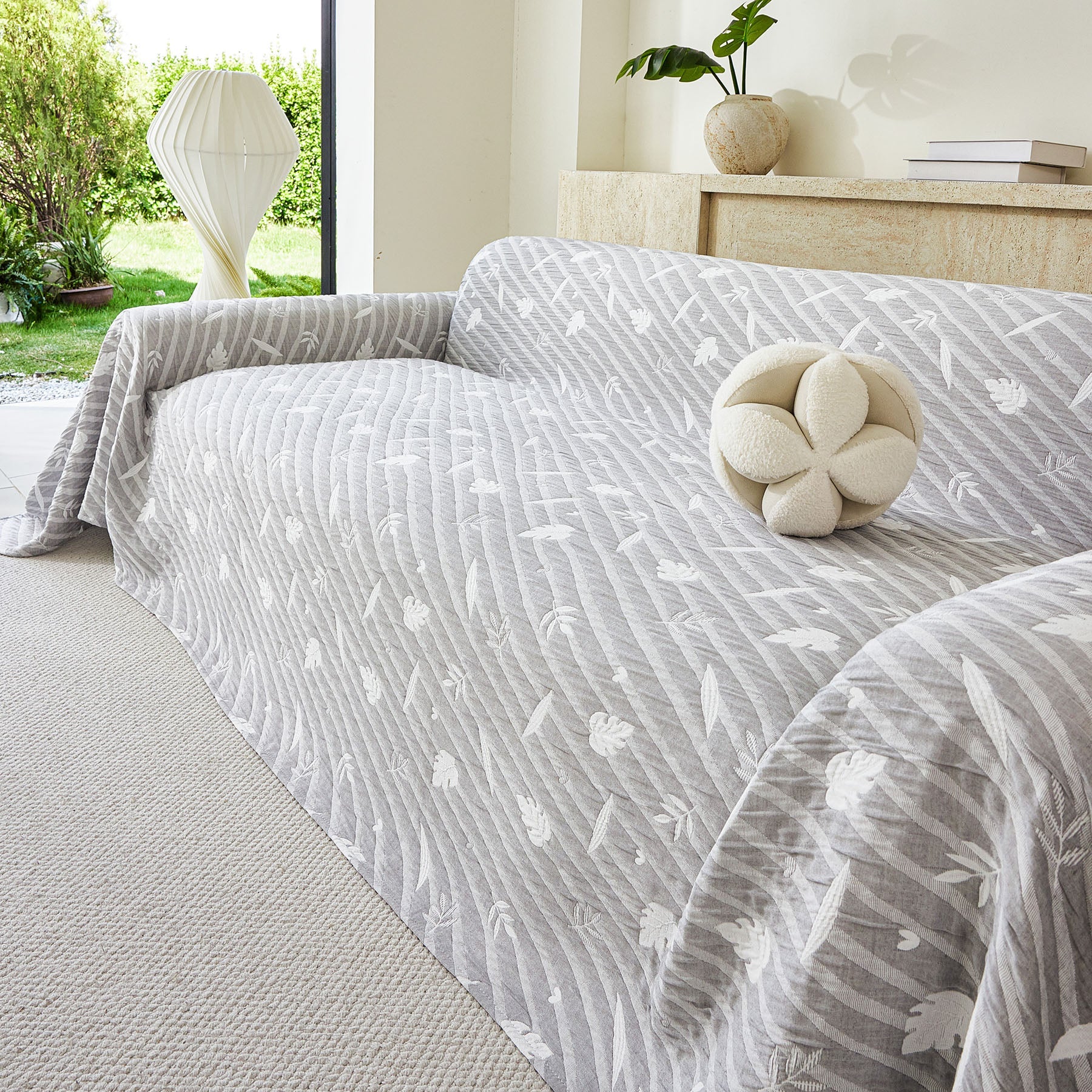 Soft Breathable Sofa Cover Blanket,Botanical Embossed Furniture Protector Throw Cover