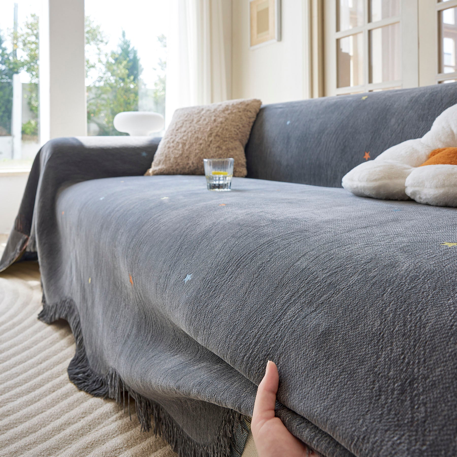 Soft Jacquard Sofa Cover for Dogs, Boho Chenille Sofa Slipcover for Pets Washable