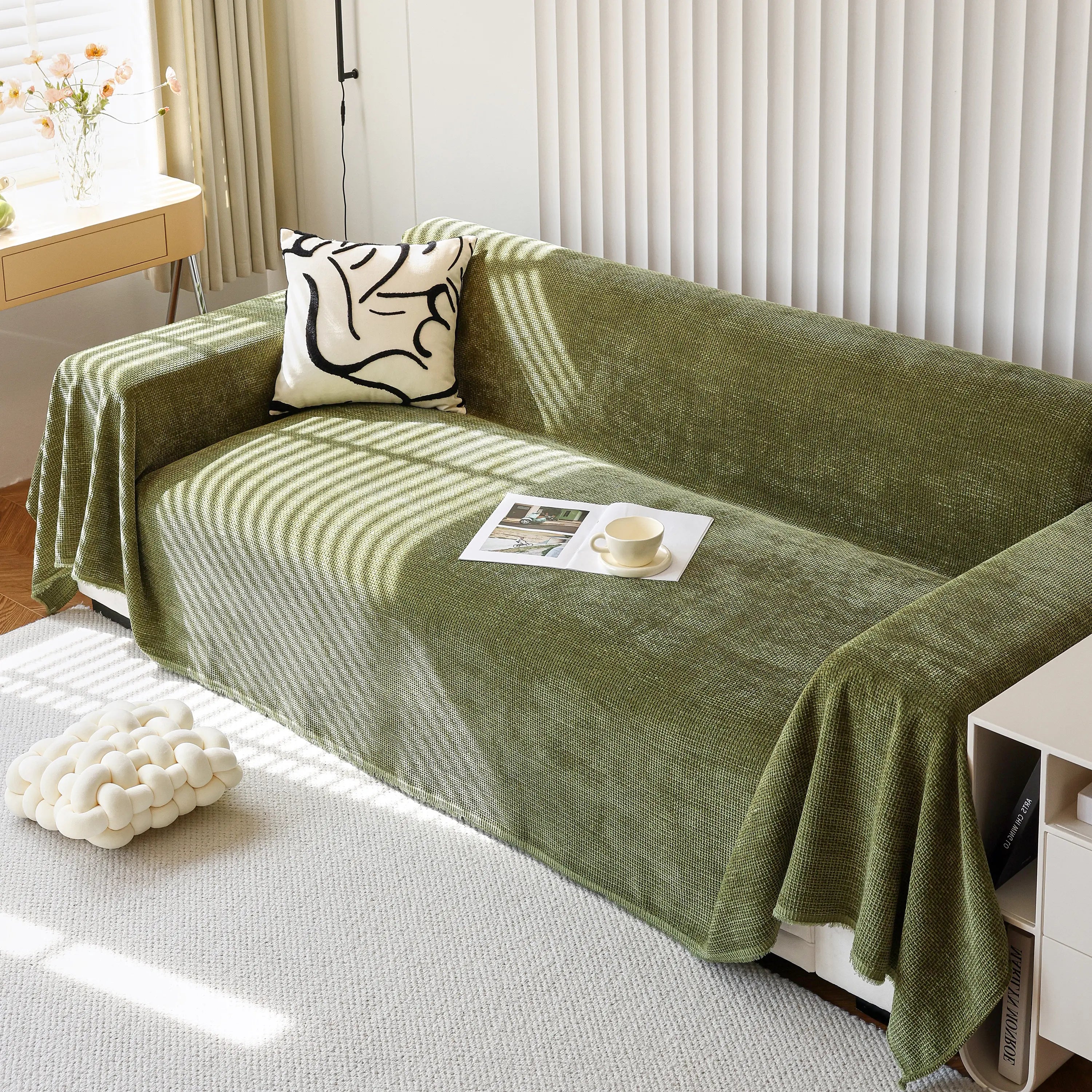 Chenille Thickened Solid Couch Blanket Throws, Reversible Couch Covers for Sectional Couches