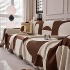 Modern Abstract Chenille Sofa Cover, Large Soft Throw Blanket with Tassels for Couch
