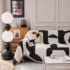 Modern Abstract Chenille Sofa Cover, Large Soft Throw Blanket with Tassels for Couch