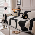 Modern Abstract Chenille Sofa Cover, Large Soft Throw Blanket with Tassels for Couch