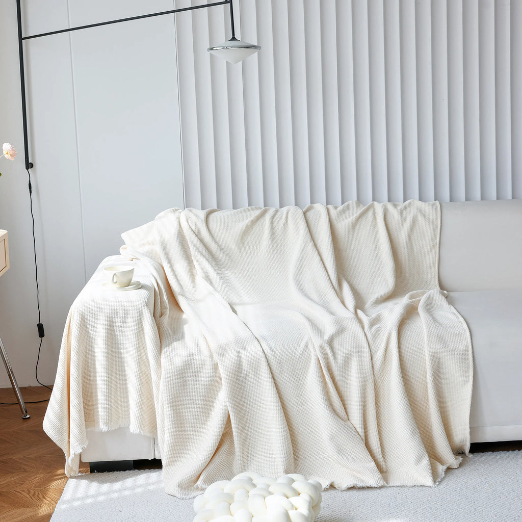 Chenille Thickened Solid Couch Blanket Throws, Reversible Couch Covers for Sectional Couches