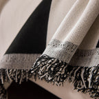 Modern Abstract Chenille Sofa Cover, Large Soft Throw Blanket with Tassels for Couch