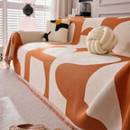 Modern Abstract Chenille Sofa Cover, Large Soft Throw Blanket with Tassels for Couch