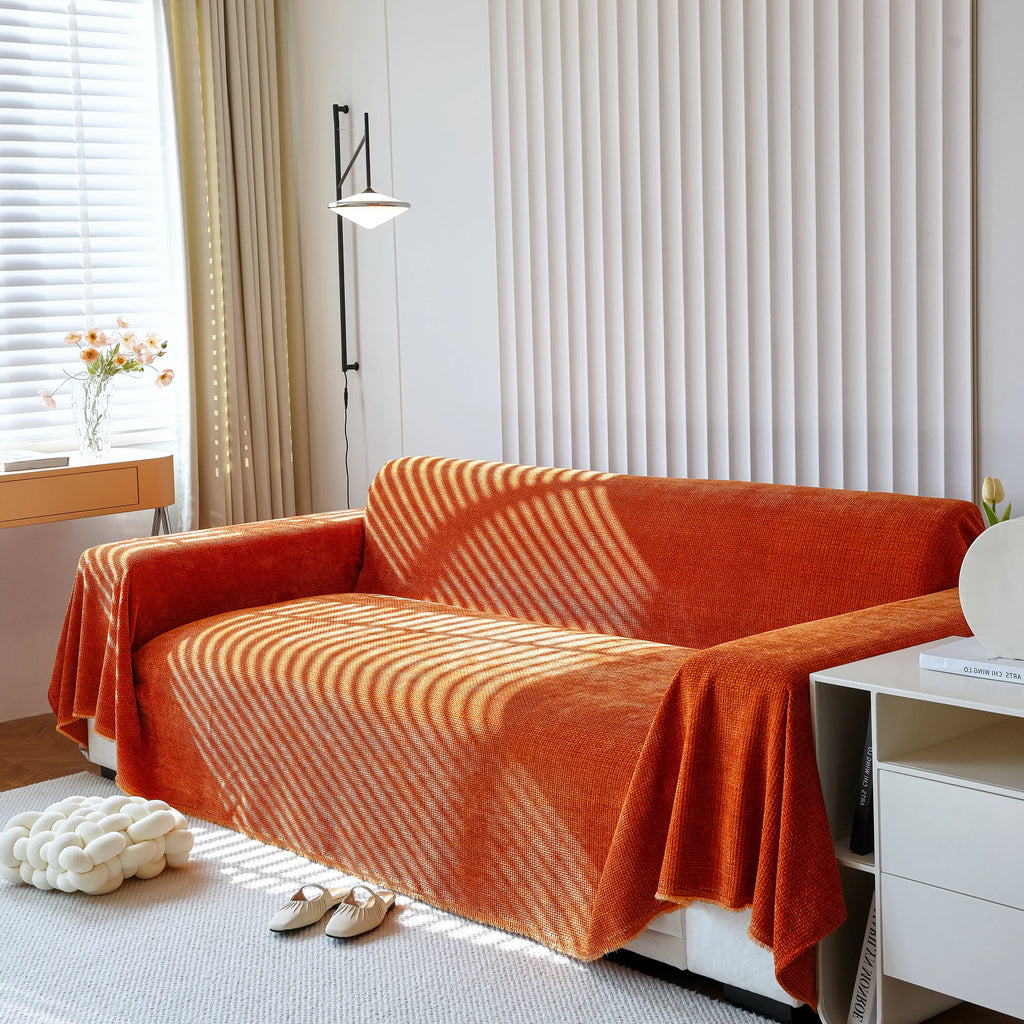 Chenille Thickened Solid Couch Blanket Throws, Reversible Couch Covers for Sectional Couches