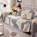 Modern Abstract Chenille Sofa Cover, Large Soft Throw Blanket with Tassels for Couch