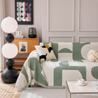 Modern Abstract Chenille Sofa Cover, Large Soft Throw Blanket with Tassels for Couch