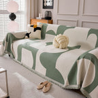 Modern Abstract Chenille Sofa Cover, Large Soft Throw Blanket with Tassels for Couch
