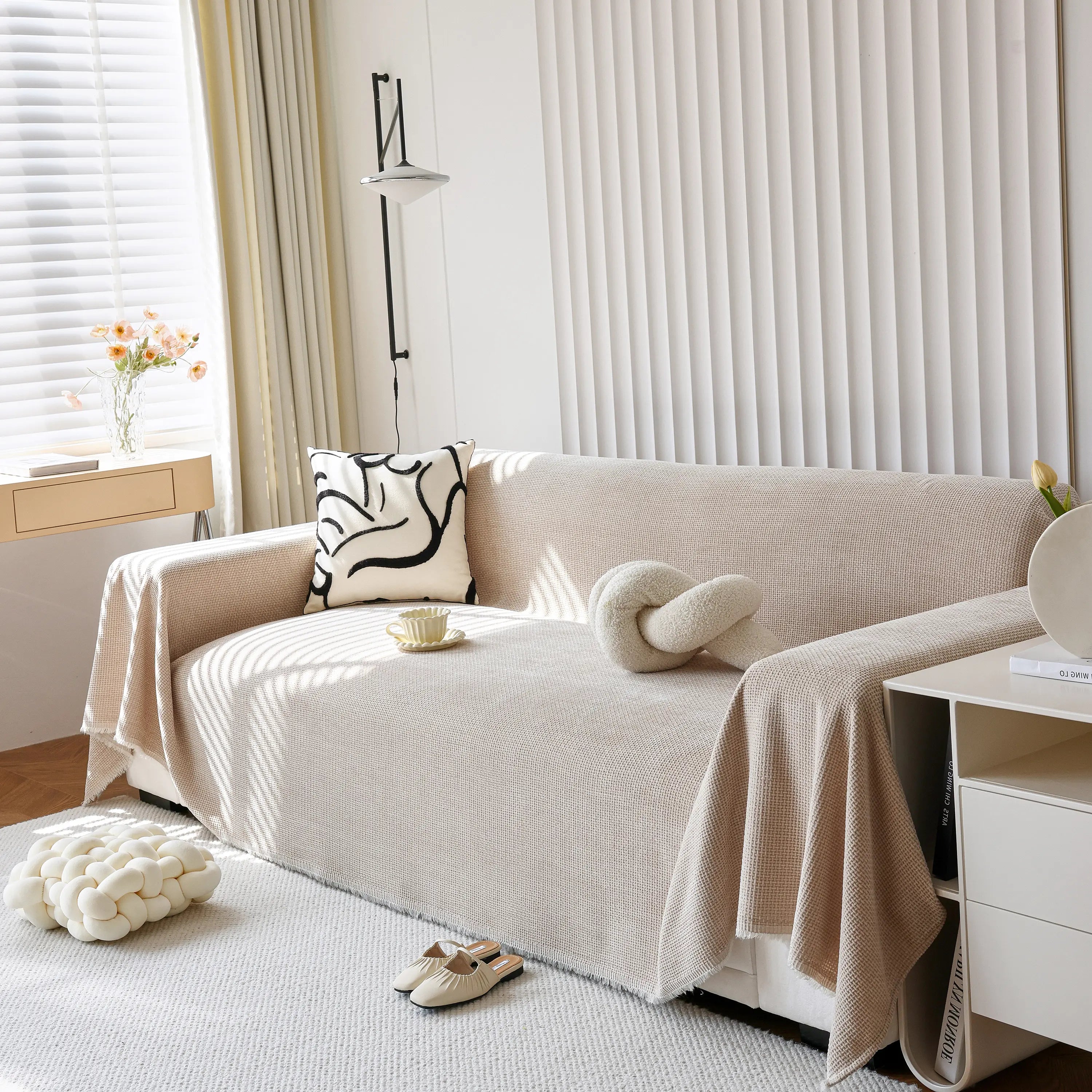 Chenille Thickened Solid Couch Blanket Throws, Reversible Couch Covers for Sectional Couches