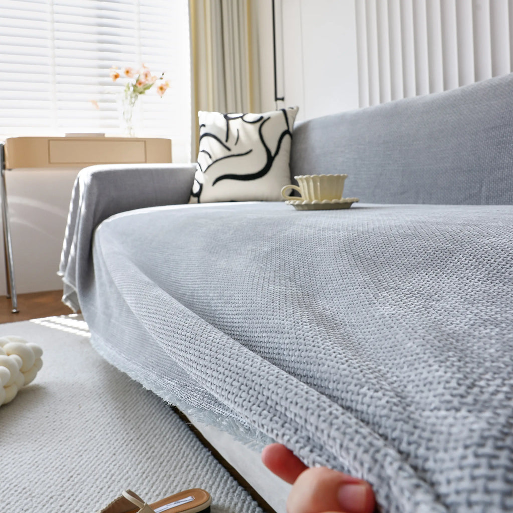 Chenille Thickened Solid Couch Blanket Throws, Reversible Couch Covers for Sectional Couches