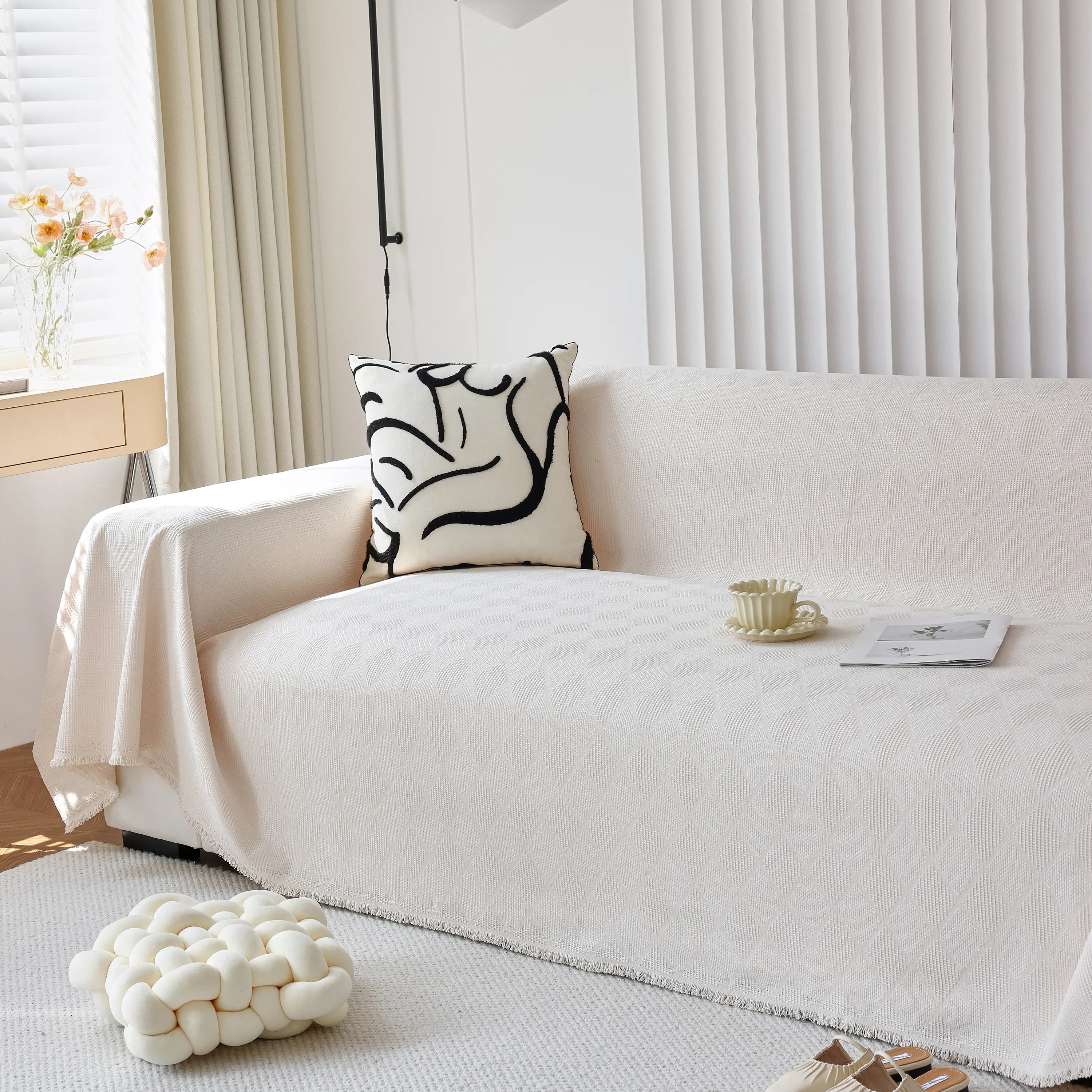 Textured Chenille Sofa Cover Throw, Soft Washable Couch Blanket Protector for Pets