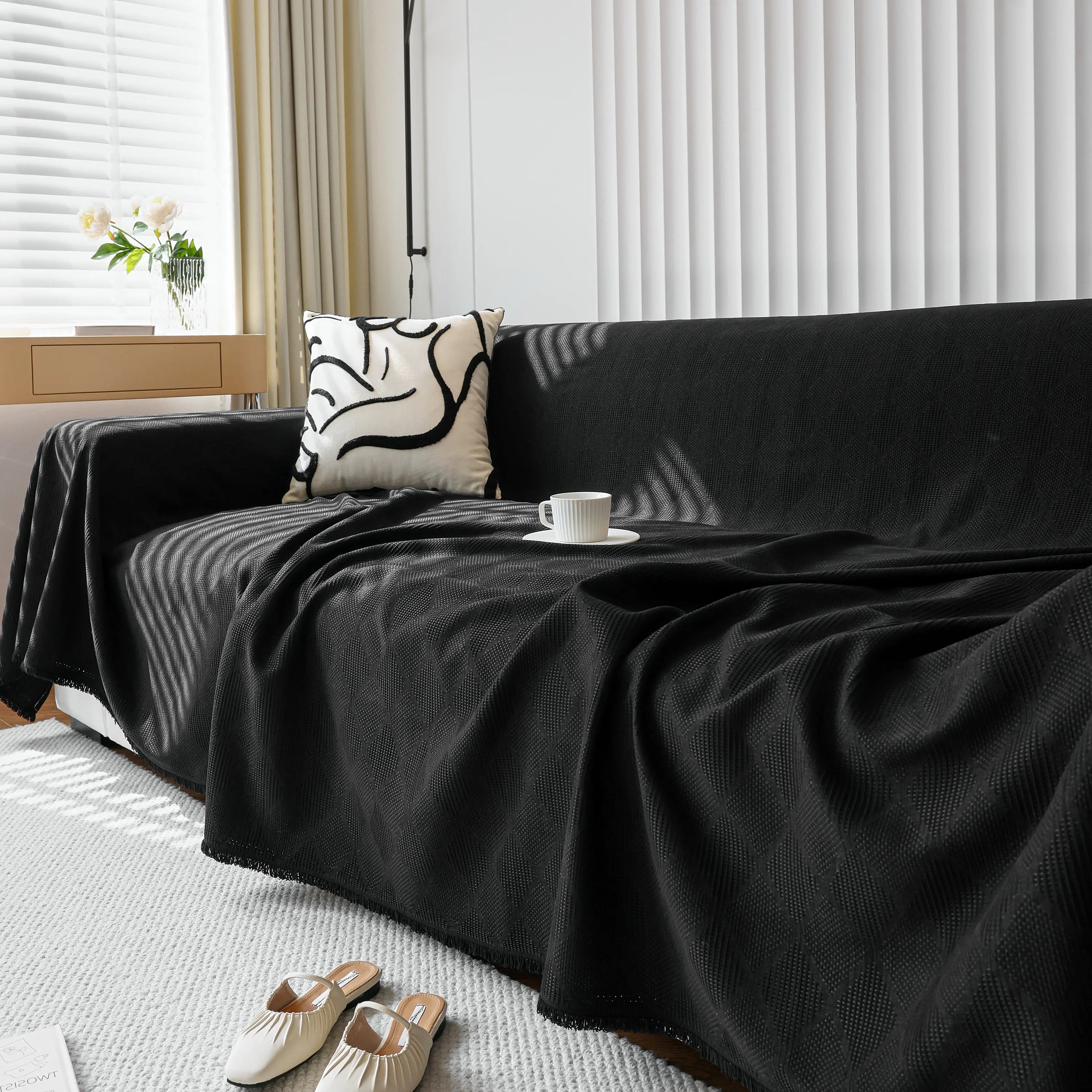 Textured Chenille Sofa Cover Throw, Soft Washable Couch Blanket Protector for Pets