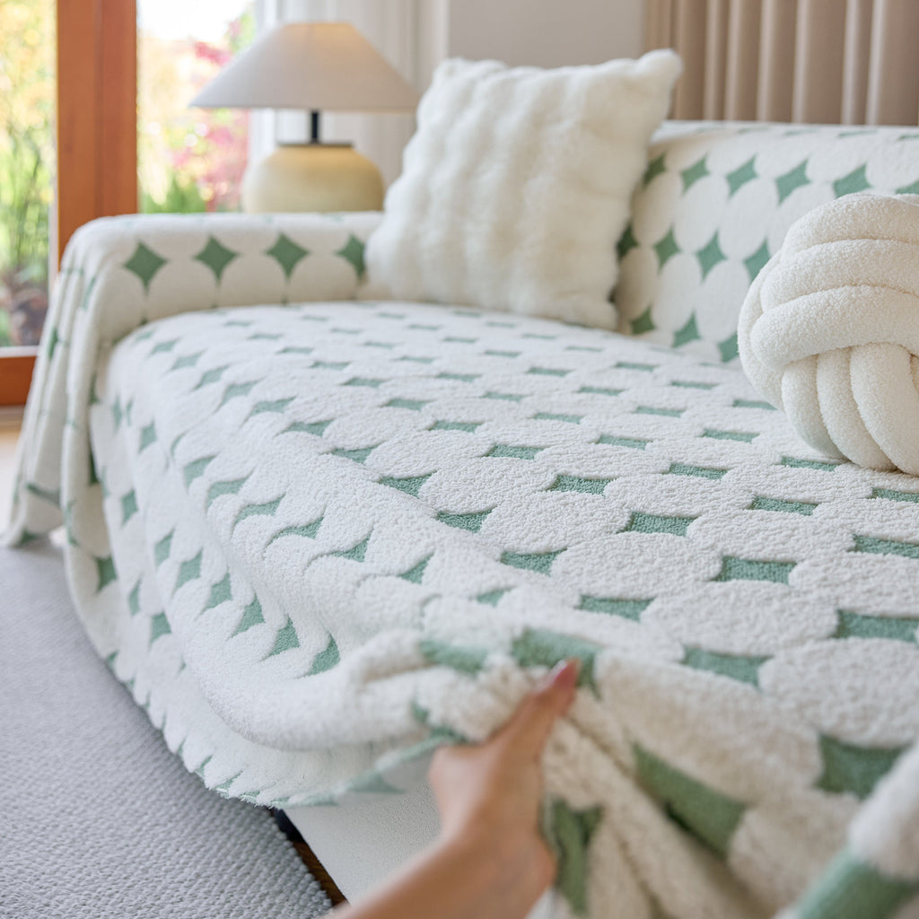 Geometric Jacquard Plush Warm Sofa Couch Cover Coral Fleece Throw Blanket for Couch