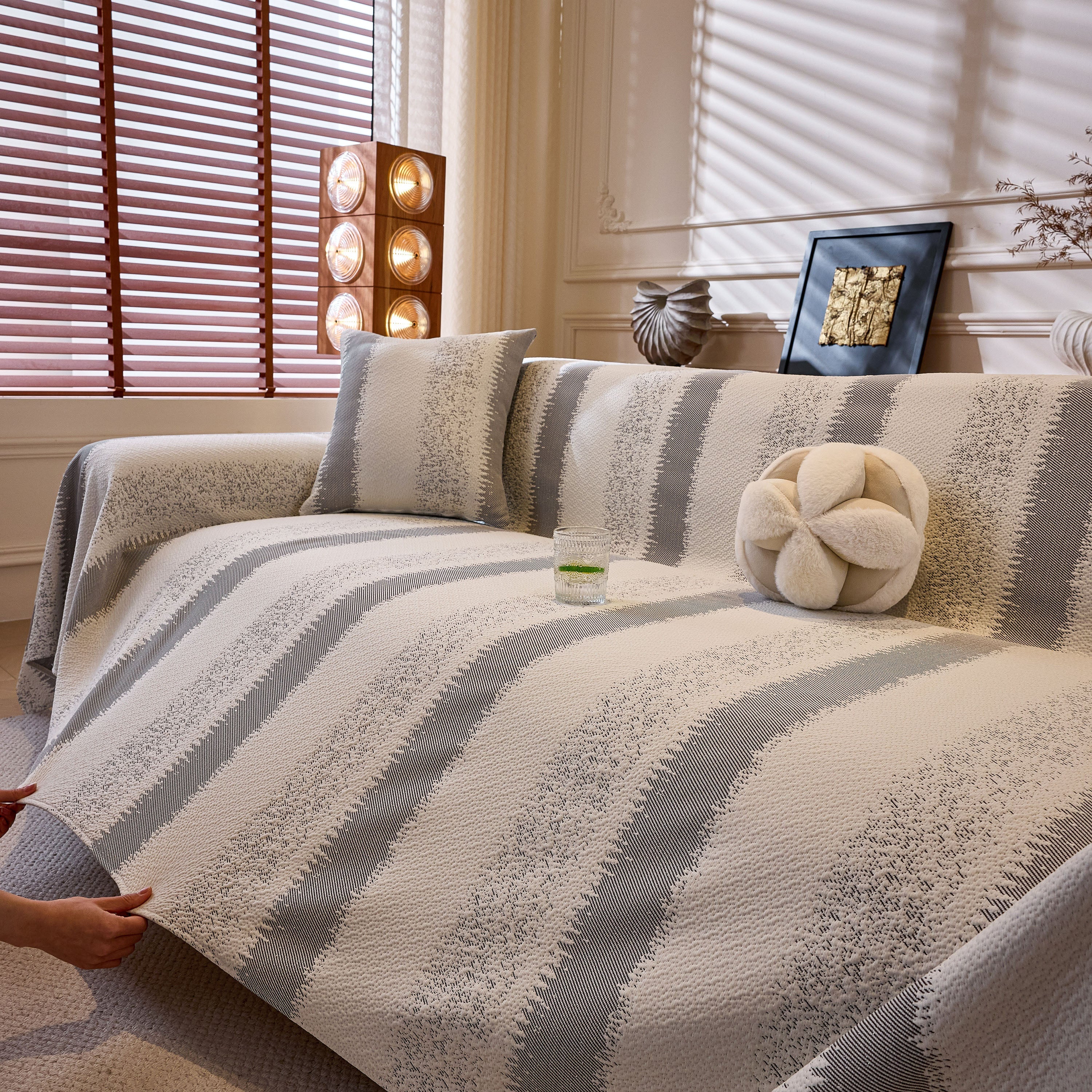 Modern Striped Sofa Throw Blanket, Lightweight Couch Cover for Summer Seating